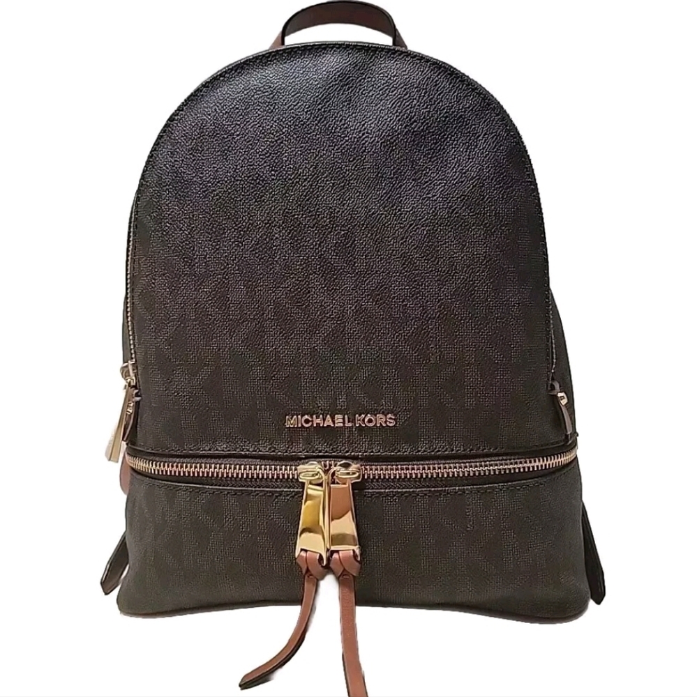 Michael Kors MK Women’s Rhea Zip Brown Leather Backpack Purse Medium Adjustable